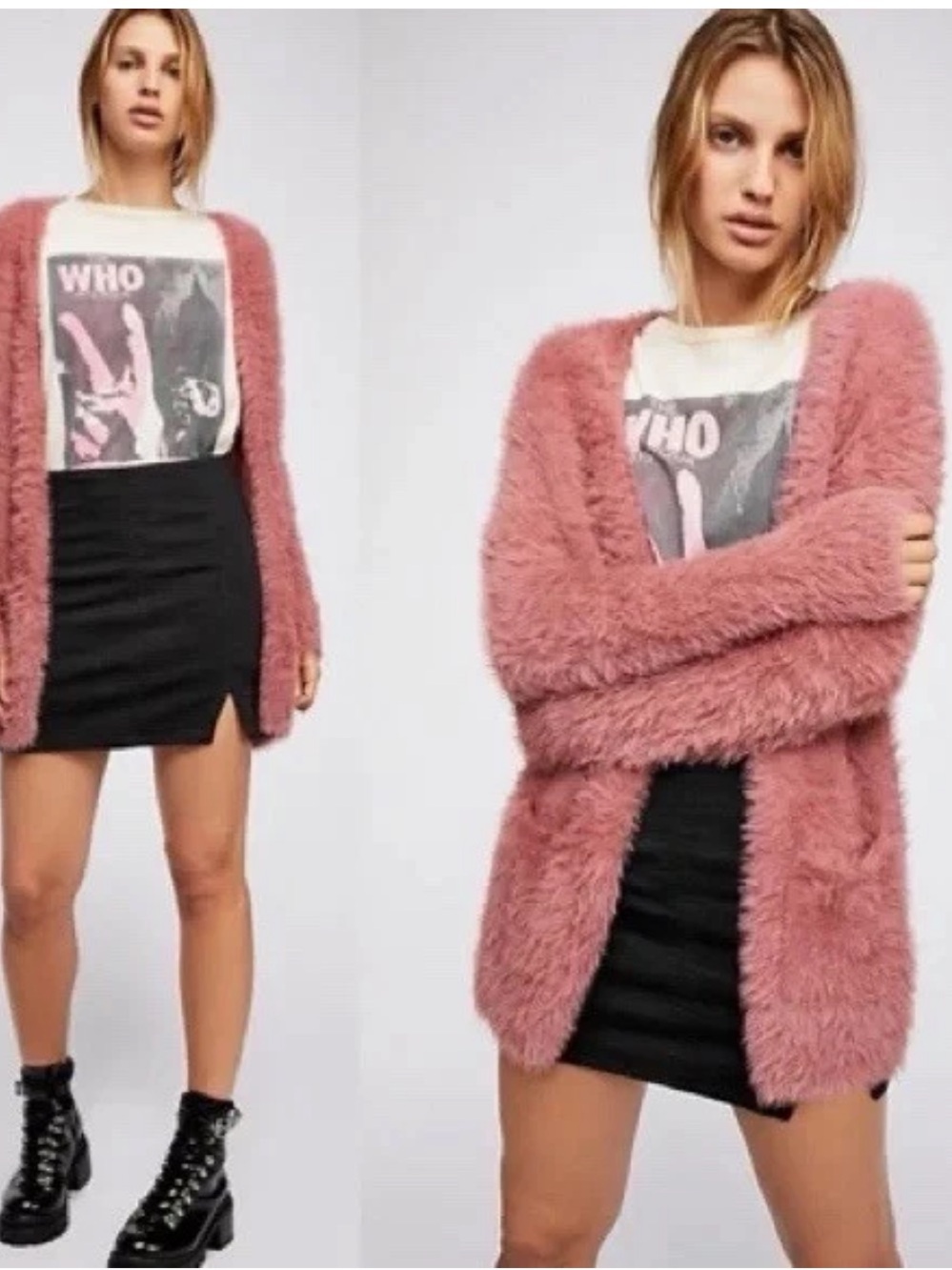 aerie Plush Open-Front Cardigan Sweater in Dusty Rose medium free people - Picture 4 of 13